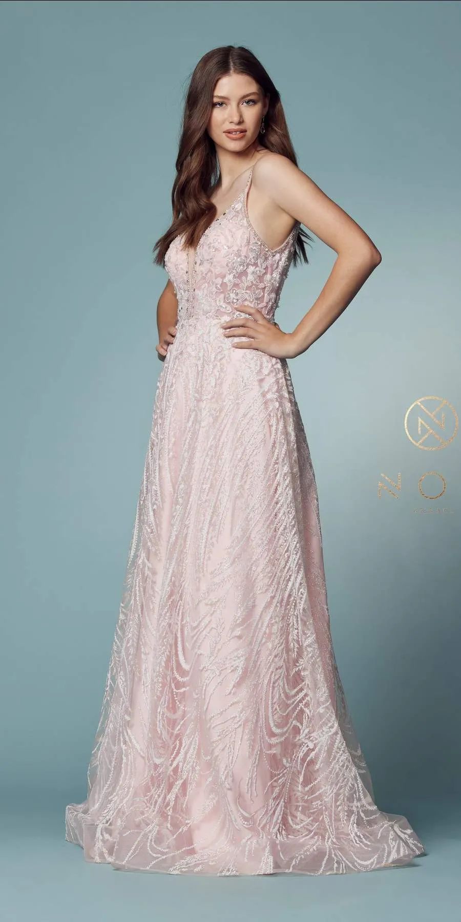 Nox Anabel T1009 Plunging V-Neckline Formal A-Line Gown