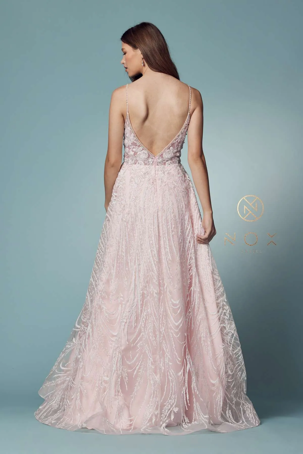 Nox Anabel T1009 Plunging V-Neckline Formal A-Line Gown