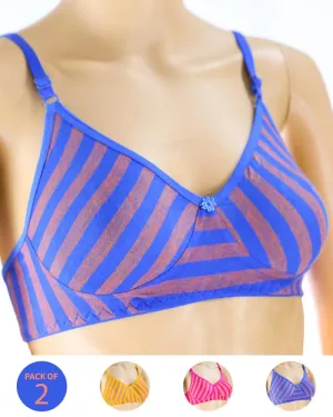 Pack of 2 - Madam Bra - M-3 - Non Padded, Non Wired Bra, Soft Jersey Cotton Bra