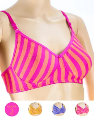 Pack of 2 - Madam Bra - M-3 - Non Padded, Non Wired Bra, Soft Jersey Cotton Bra