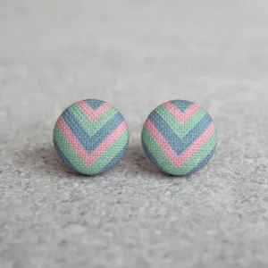 Pastel Chevron Fabric Covered Button Earrings