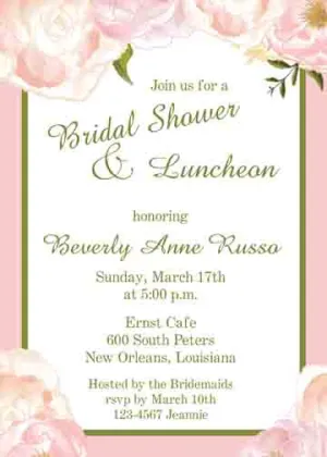 PEACH-PINK 4 CORNER ROSES CUSTOM INVITATION