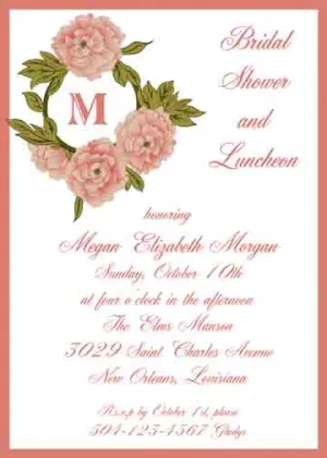 PEACHY ROSES AND MONOGRAM CUSTOM INVITATION