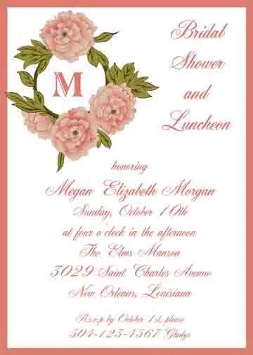 PEACHY ROSES AND MONOGRAM CUSTOM INVITATION