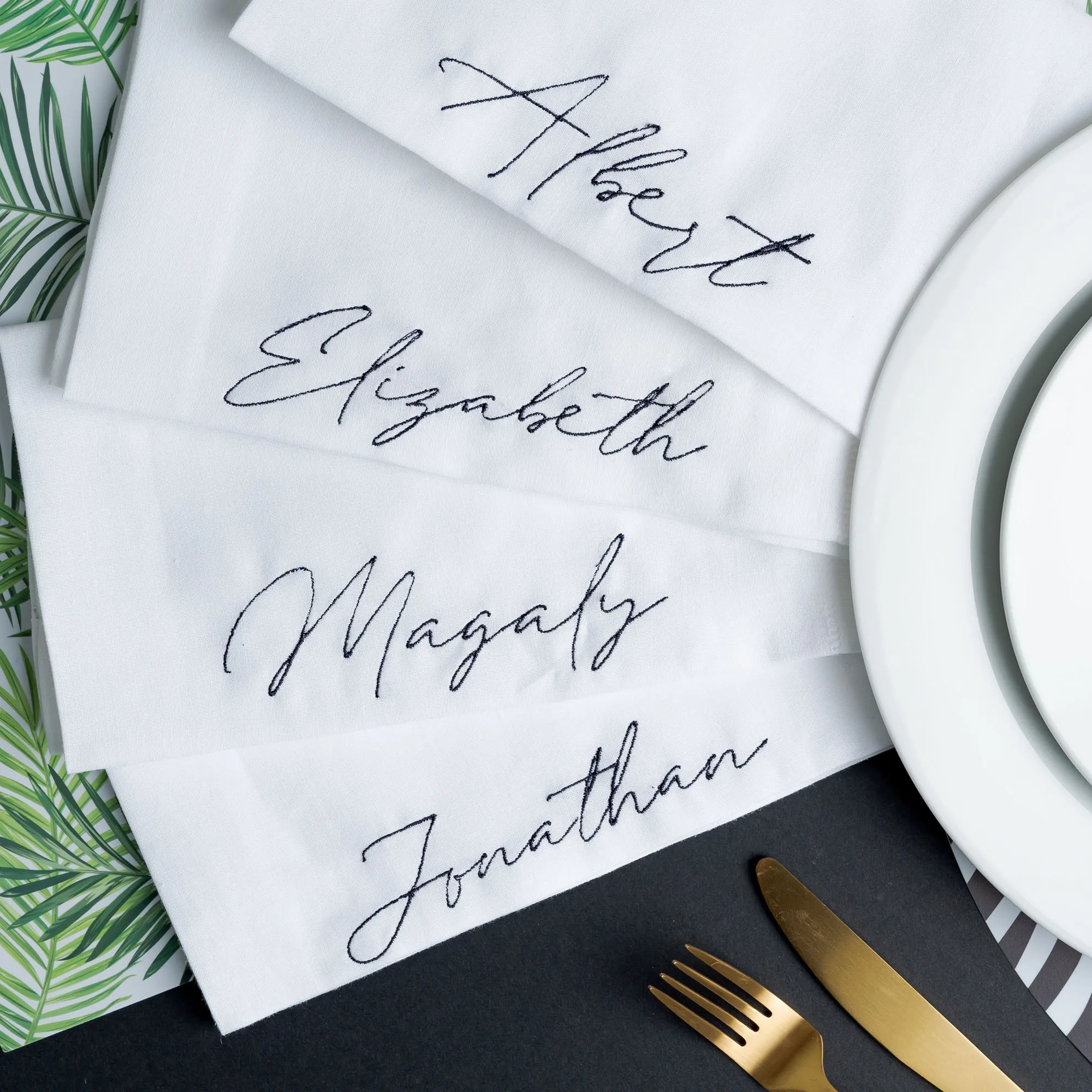 Personalized White Linen Napkins - Set of 12