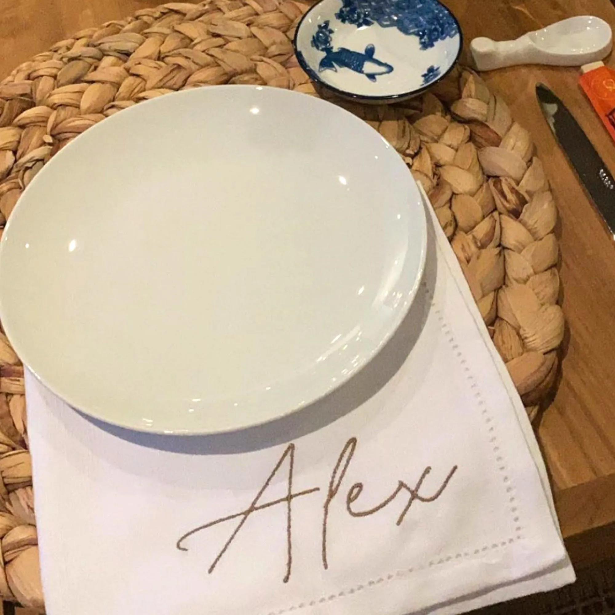 Personalized White Linen Napkins - Set of 12