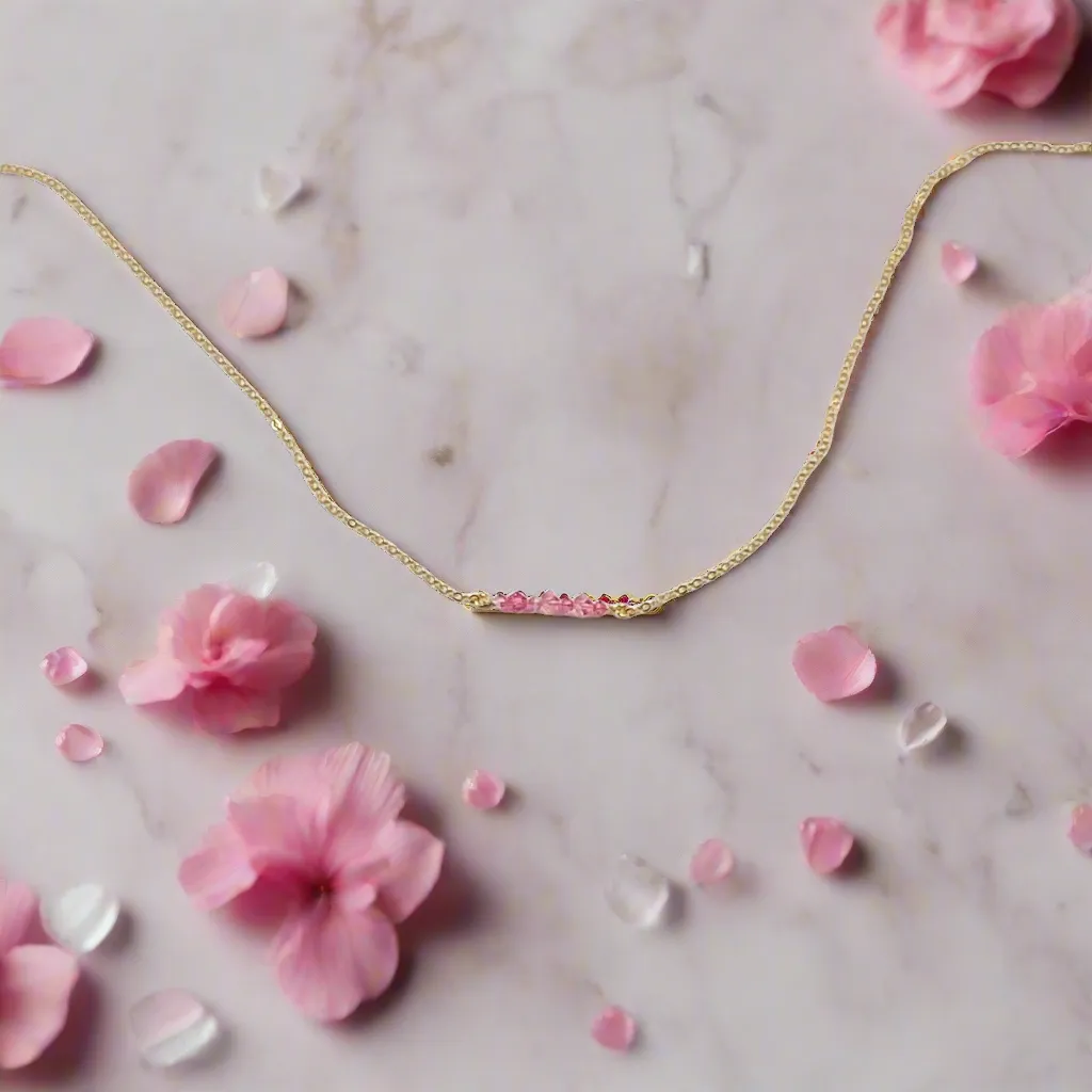 Pink Crystal  Bar Necklace