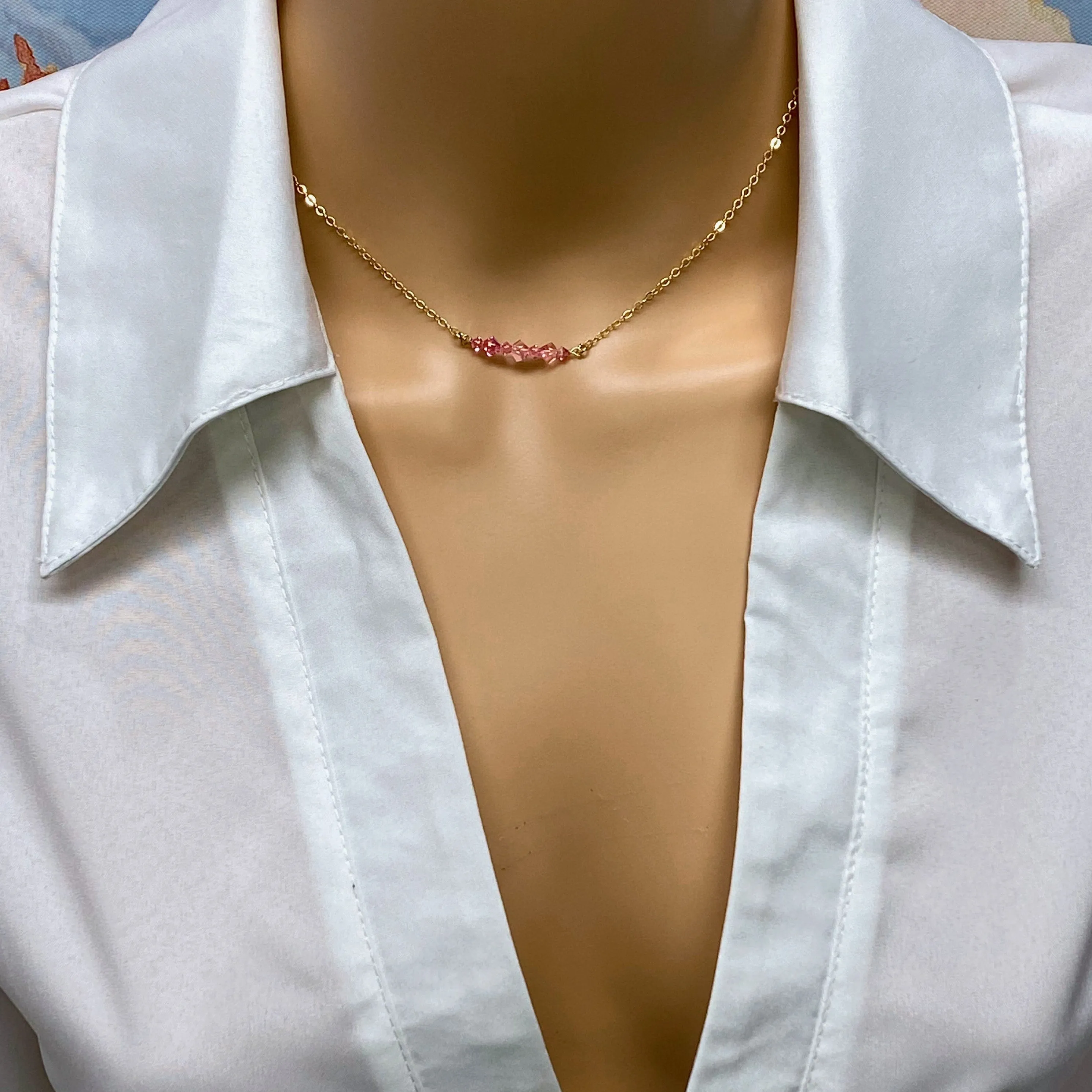 Pink Crystal  Bar Necklace