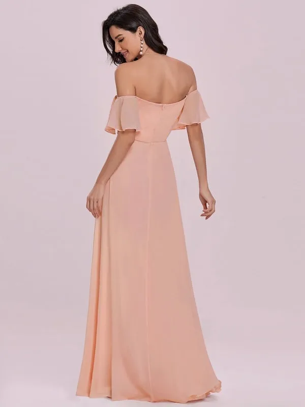 Pink Prom Dress Off-The-Shoulder A-Line Sleeveless Sash Chiffon Pageant Dresses
