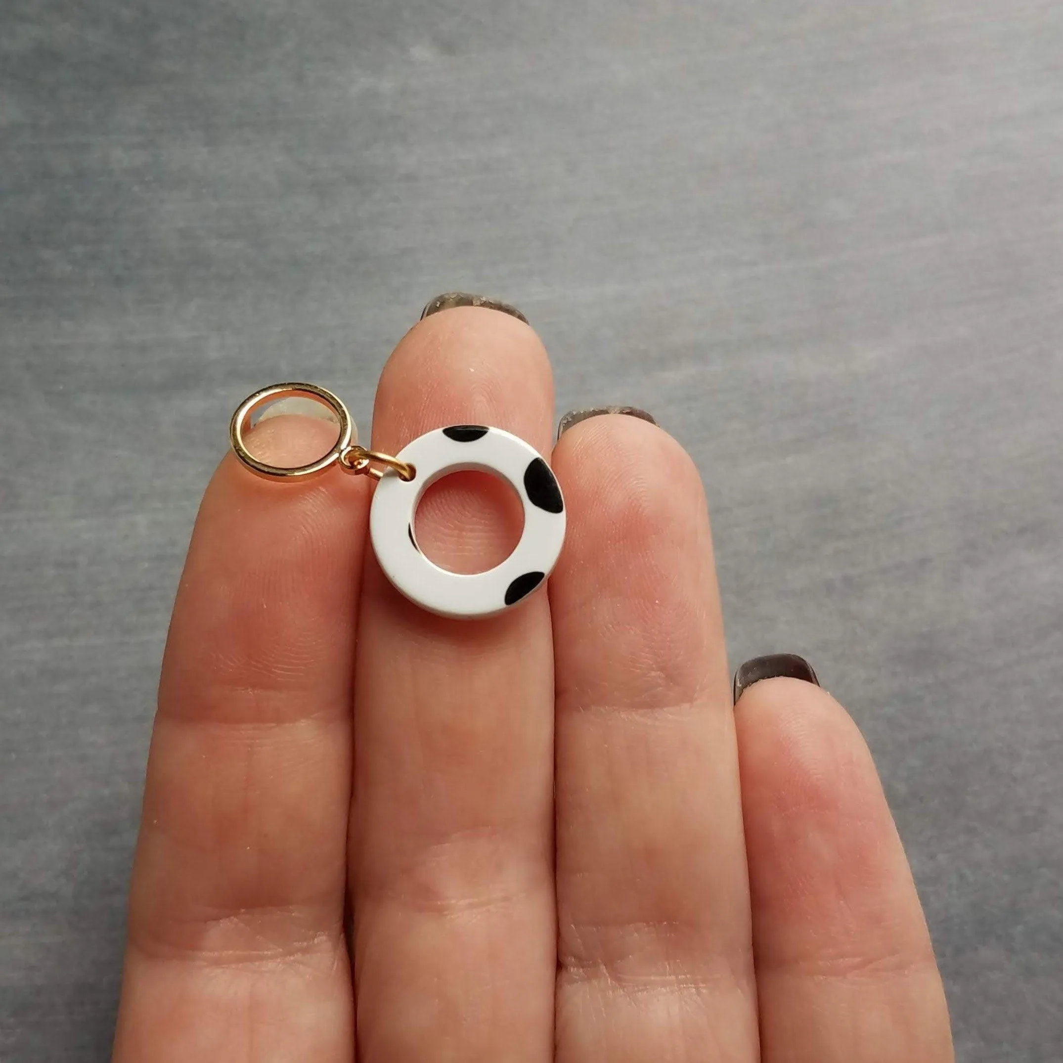 Polka Dot Earrings, black white dots, gold circle earring, acrylic earring, gold circle stud, 80s earring, chunky open circle gold ring stud