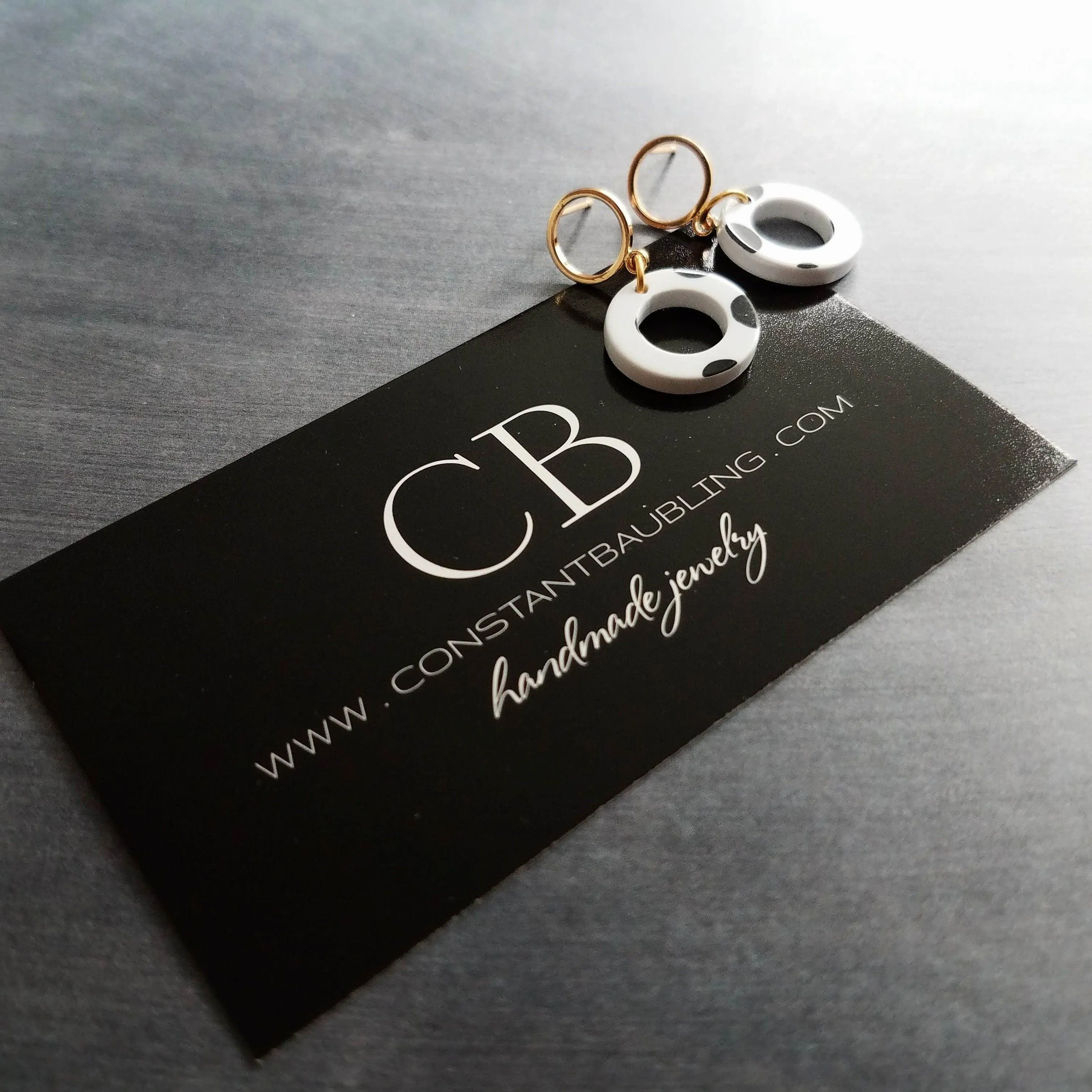 Polka Dot Earrings, black white dots, gold circle earring, acrylic earring, gold circle stud, 80s earring, chunky open circle gold ring stud