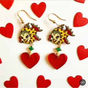 POLKA DOT FISHY EARRINGS *RED HEART