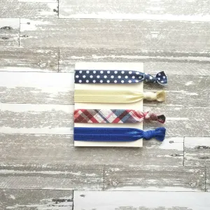 Polka Dot Hair Band Set, plaid hair tie, red navy cobalt blue ivory white, elastic hair band, stretch tie, ponytail holder, girl ladies gift