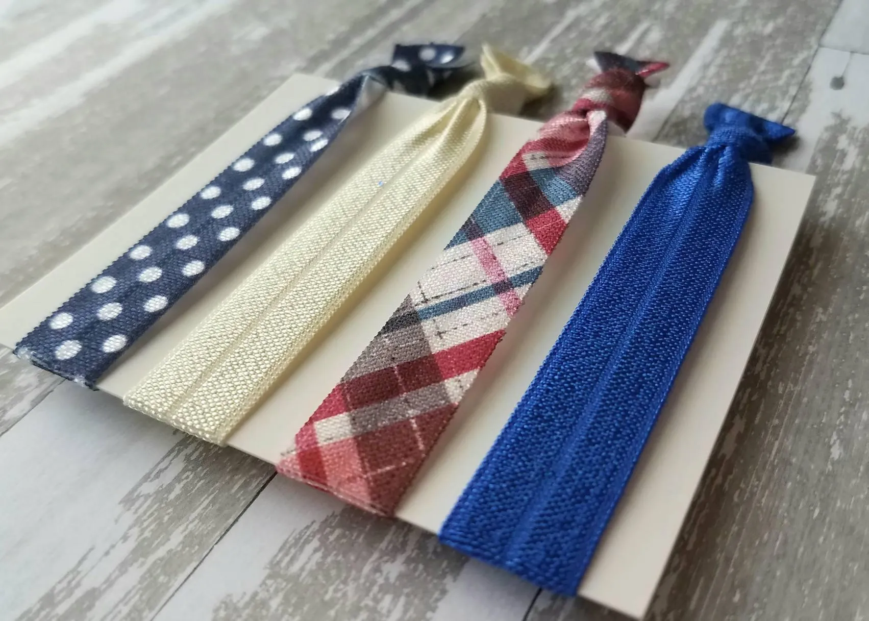 Polka Dot Hair Band Set, plaid hair tie, red navy cobalt blue ivory white, elastic hair band, stretch tie, ponytail holder, girl ladies gift