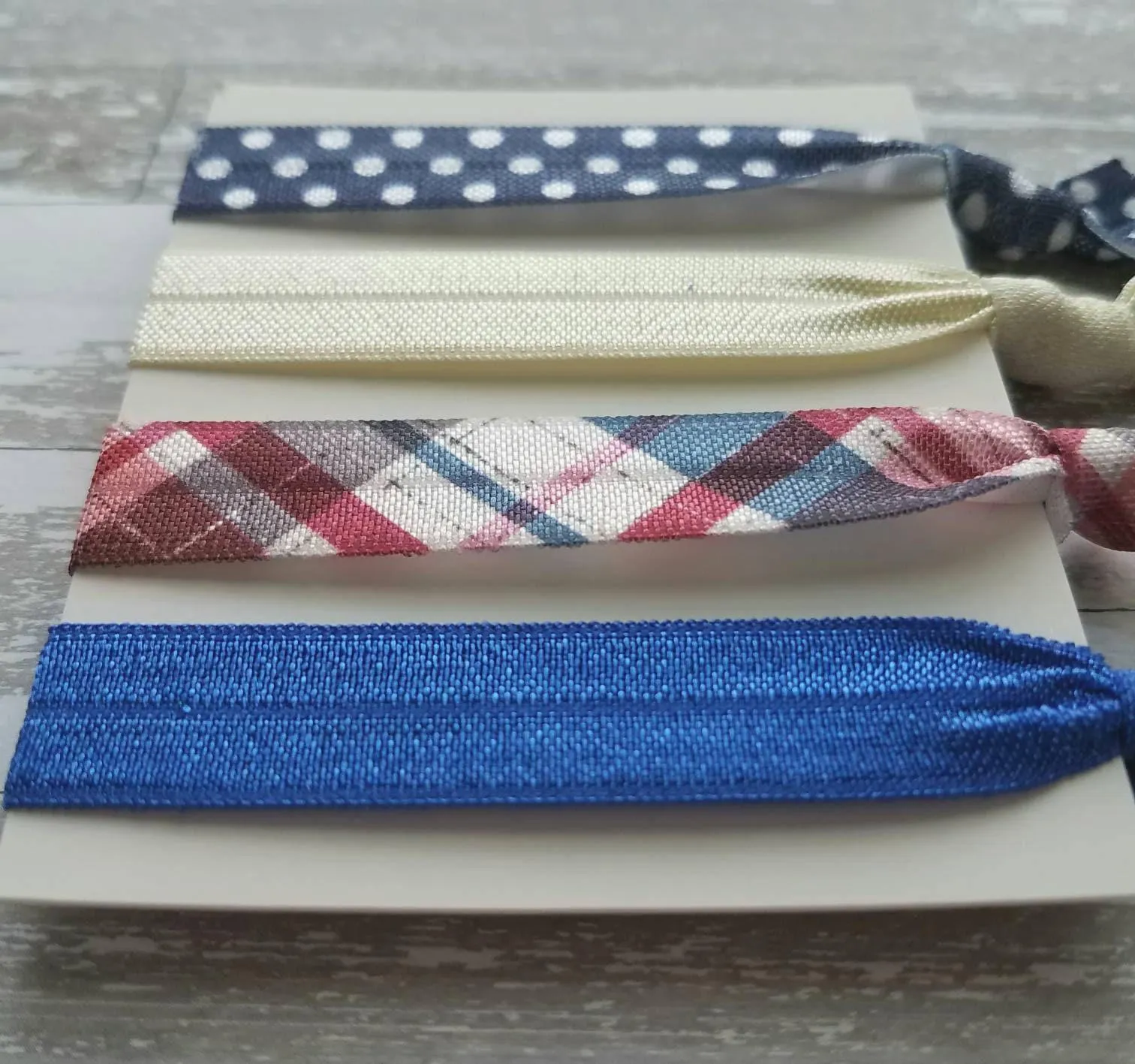 Polka Dot Hair Band Set, plaid hair tie, red navy cobalt blue ivory white, elastic hair band, stretch tie, ponytail holder, girl ladies gift