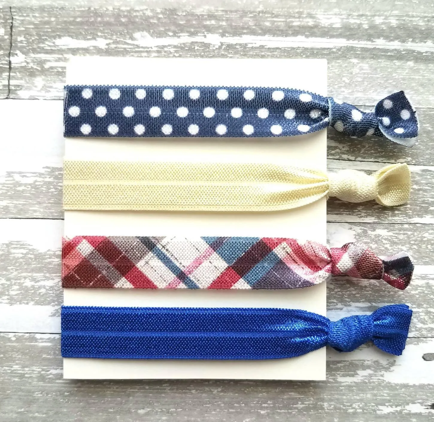 Polka Dot Hair Band Set, plaid hair tie, red navy cobalt blue ivory white, elastic hair band, stretch tie, ponytail holder, girl ladies gift