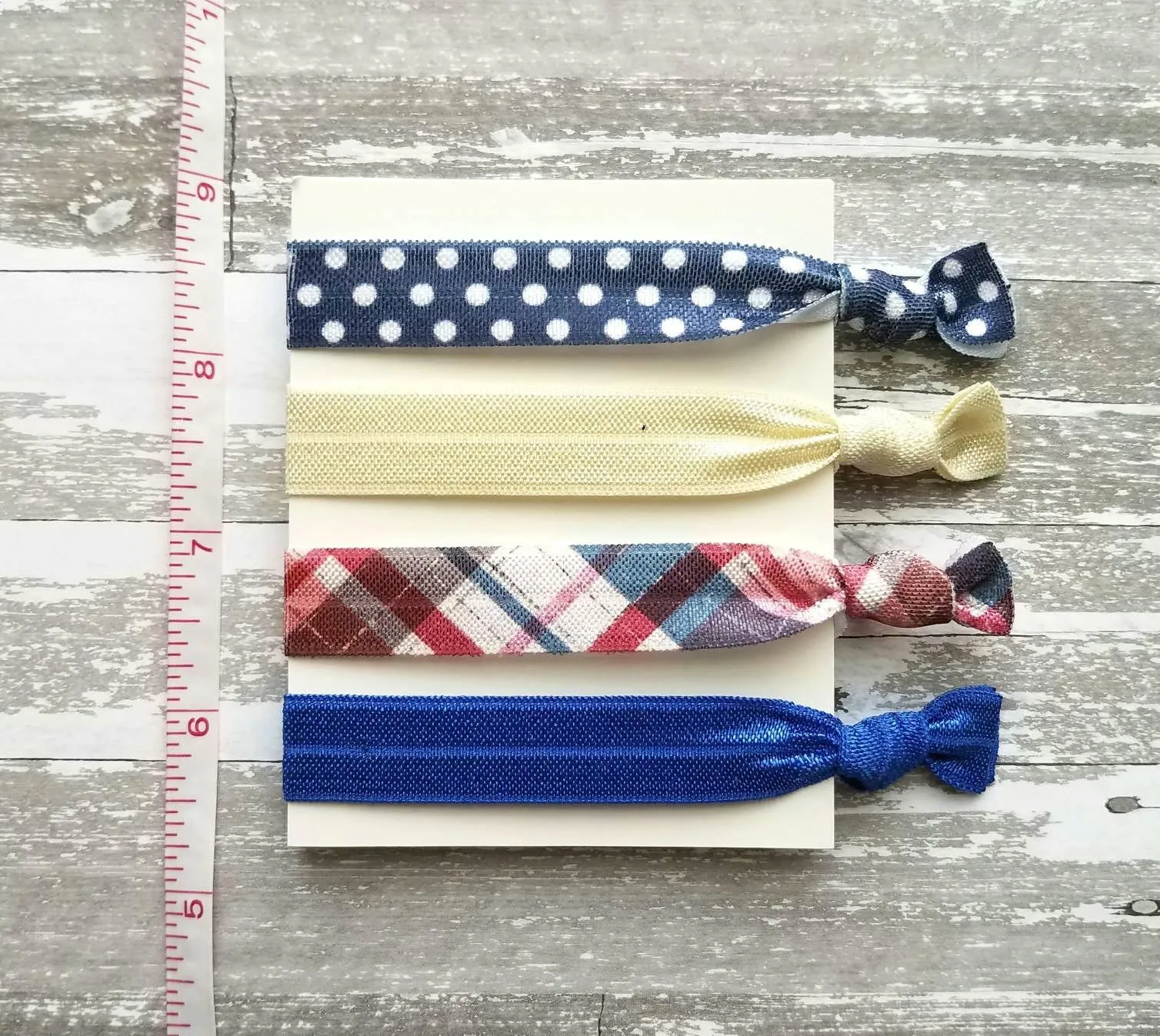 Polka Dot Hair Band Set, plaid hair tie, red navy cobalt blue ivory white, elastic hair band, stretch tie, ponytail holder, girl ladies gift