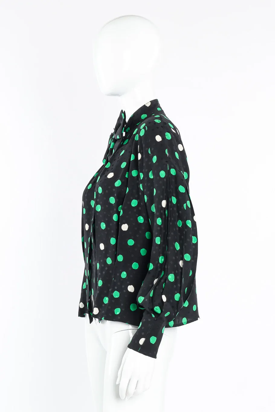 Polka Dot Print Silk Blouse and Skirt Set