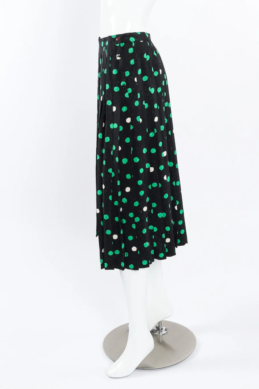 Polka Dot Print Silk Blouse and Skirt Set
