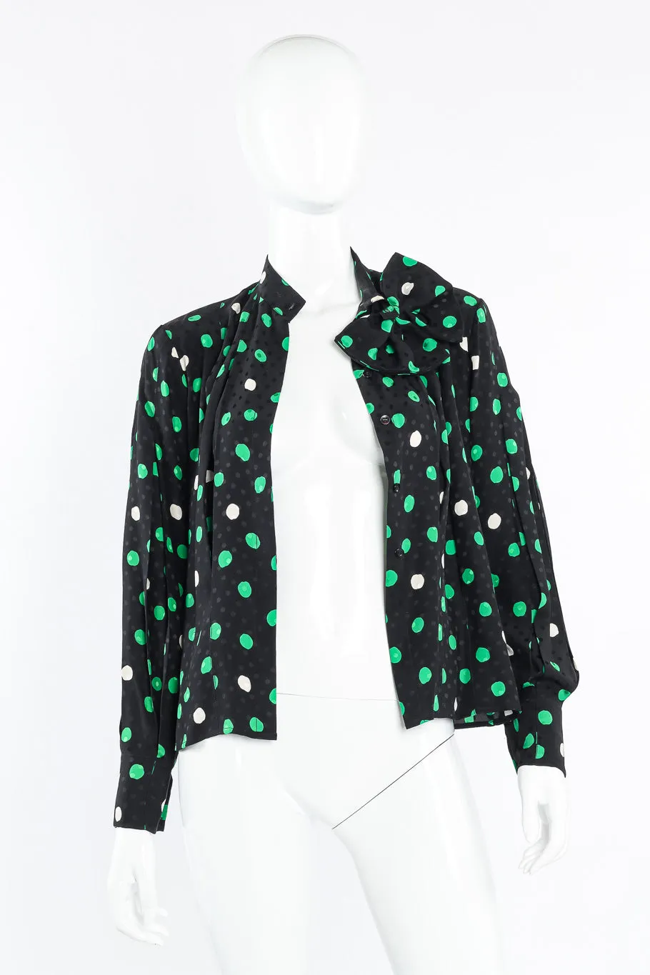 Polka Dot Print Silk Blouse and Skirt Set