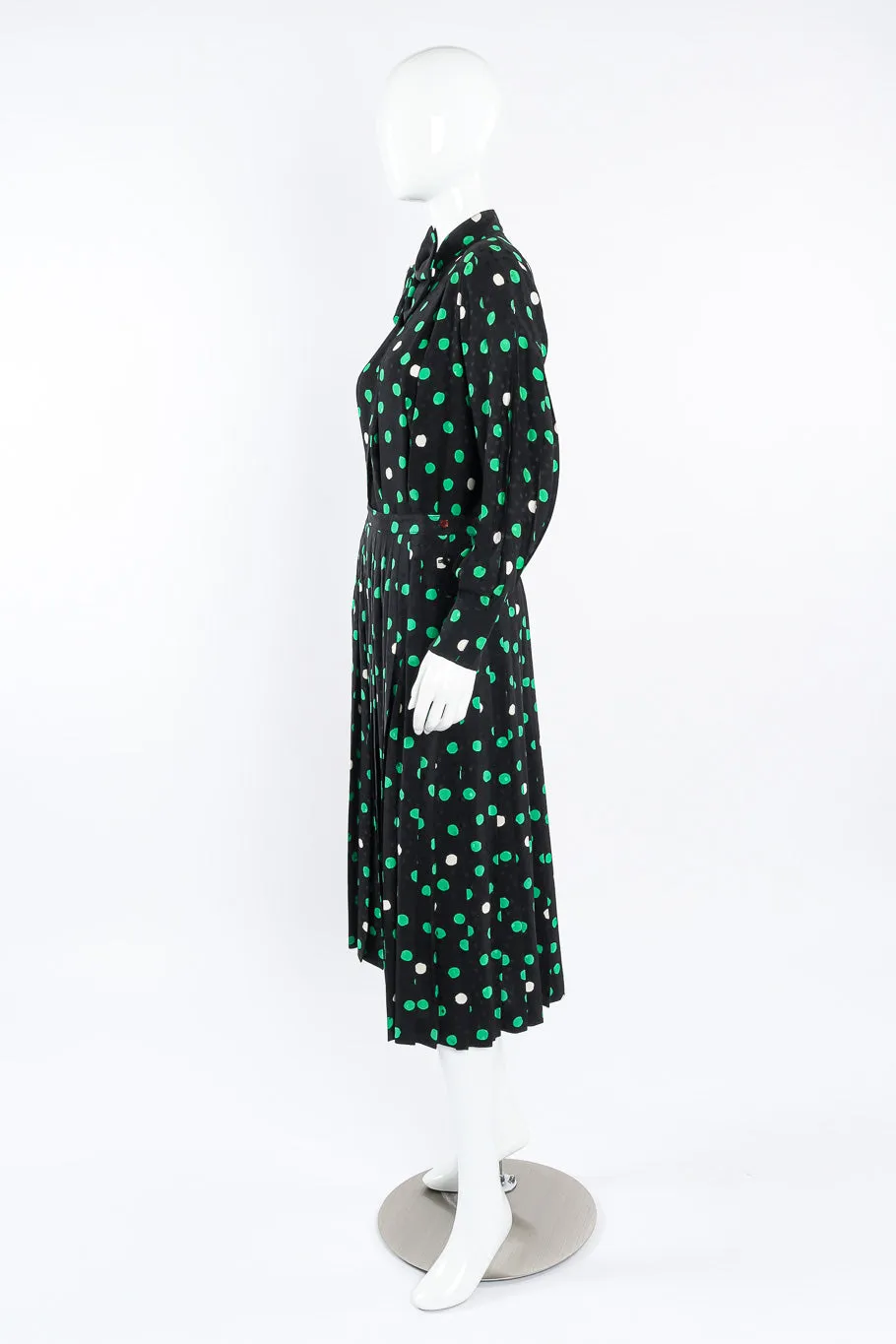 Polka Dot Print Silk Blouse and Skirt Set