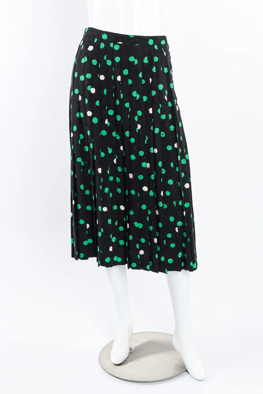 Polka Dot Print Silk Blouse and Skirt Set