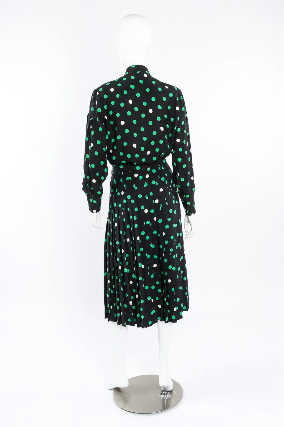Polka Dot Print Silk Blouse and Skirt Set