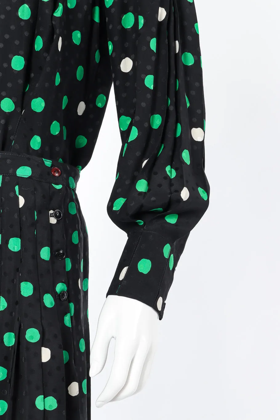 Polka Dot Print Silk Blouse and Skirt Set