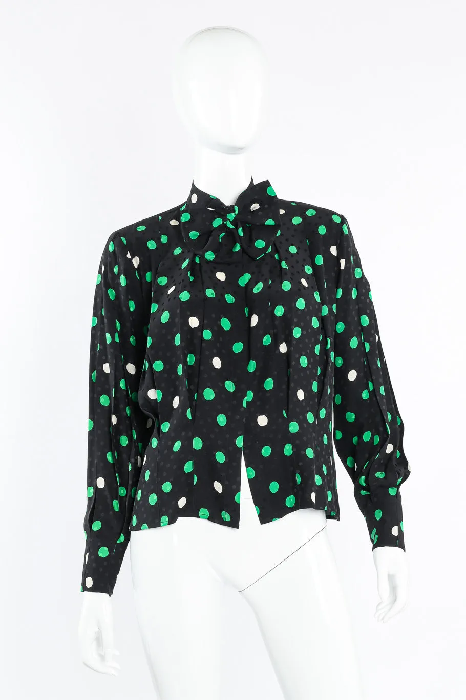 Polka Dot Print Silk Blouse and Skirt Set