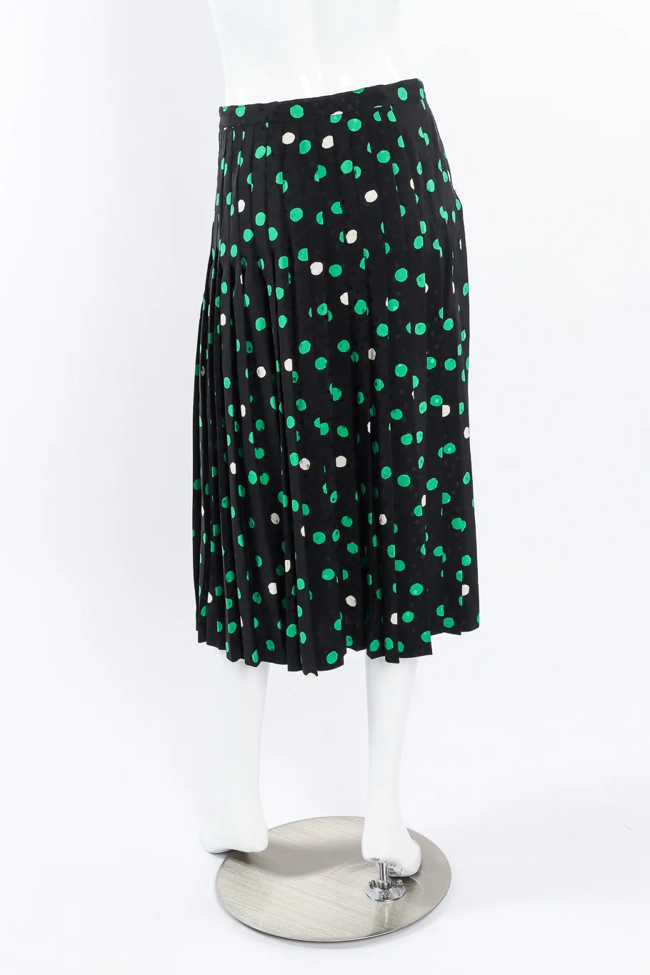Polka Dot Print Silk Blouse and Skirt Set
