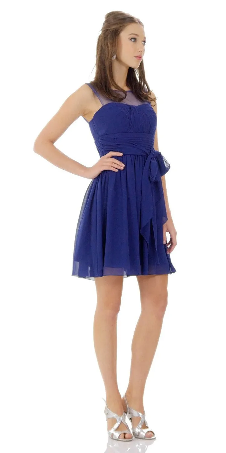 Poly USA 7006 Short Sleeveless Chiffon Dress Illusion Neck