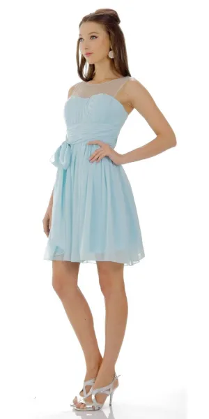 Poly USA 7006 Short Sleeveless Chiffon Dress Illusion Neck