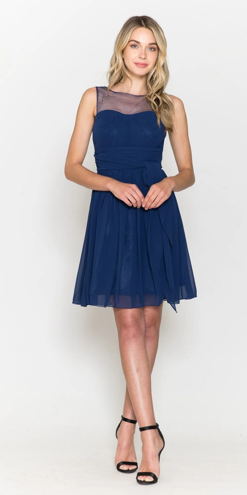 Poly USA 7006 Short Sleeveless Chiffon Dress Illusion Neck