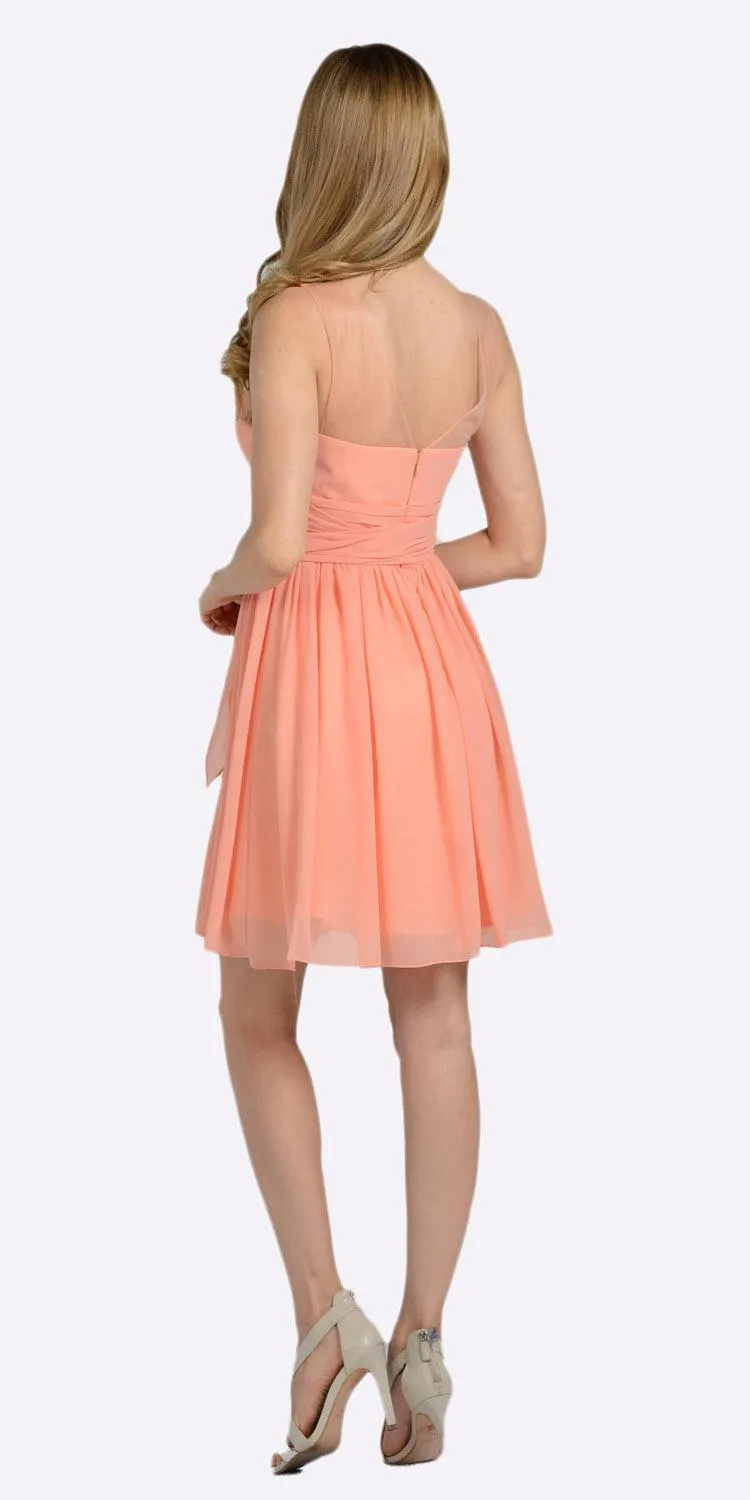 Poly USA 7006 Short Sleeveless Chiffon Dress Illusion Neck