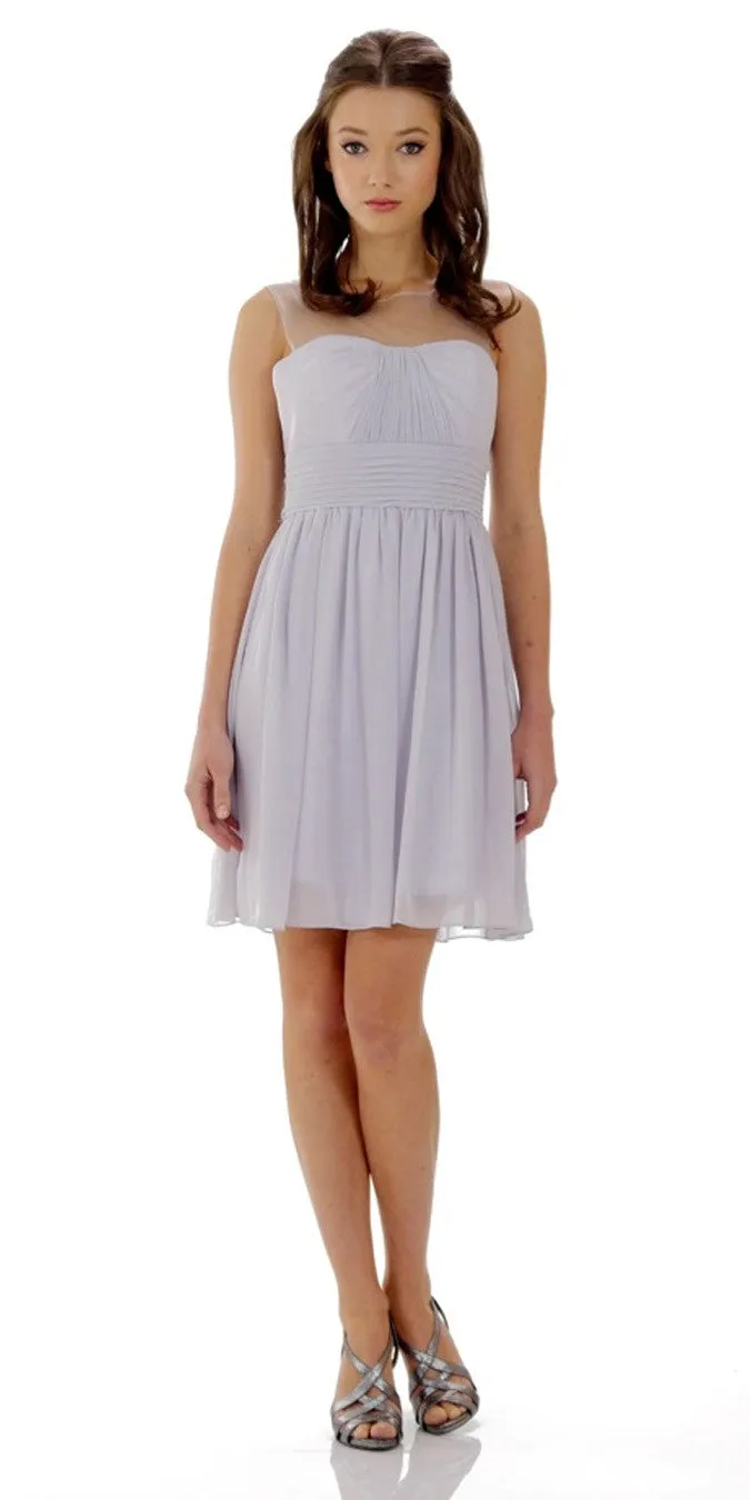 Poly USA 7006 Short Sleeveless Chiffon Dress Illusion Neck