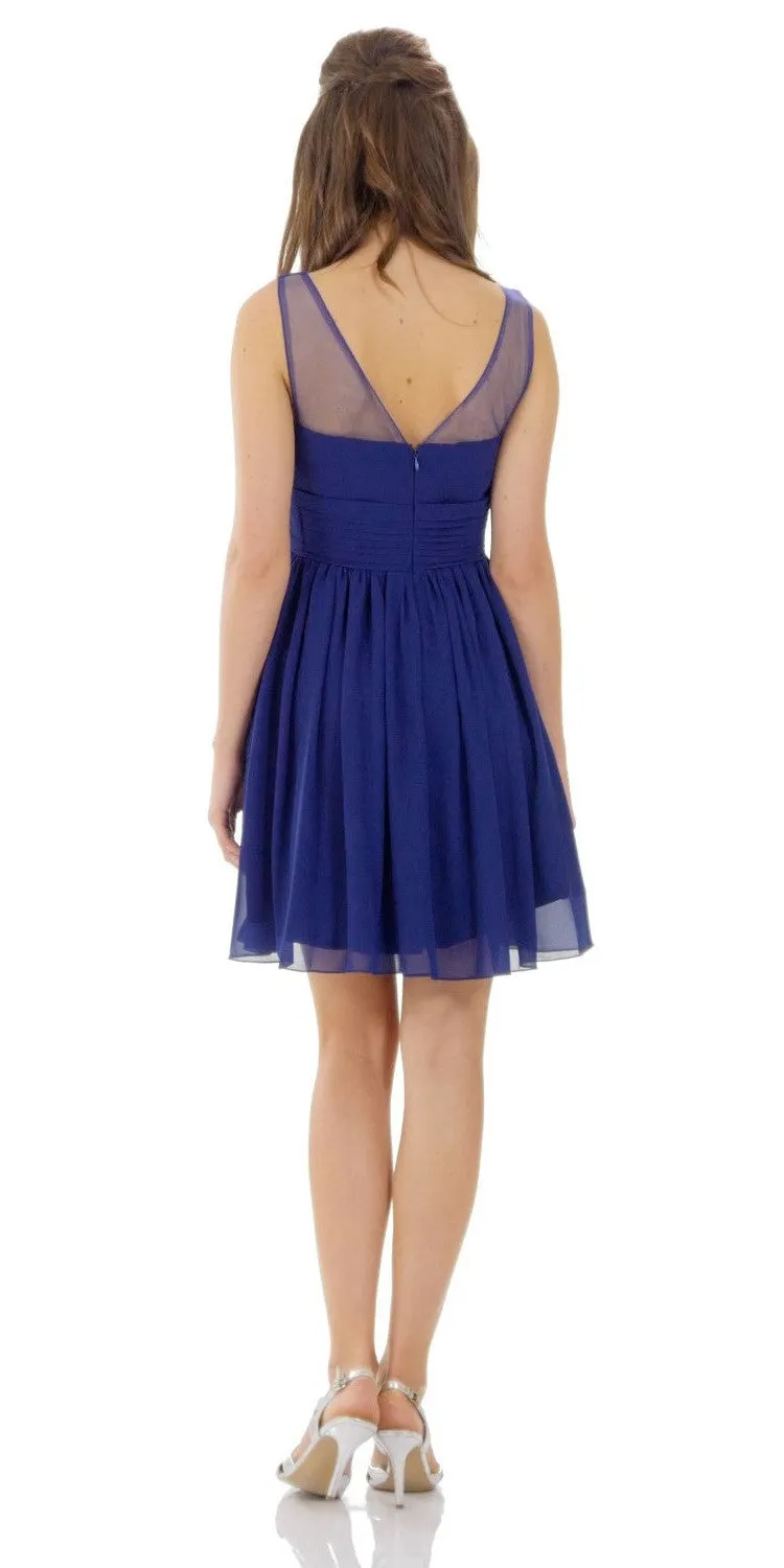 Poly USA 7006 Short Sleeveless Chiffon Dress Illusion Neck