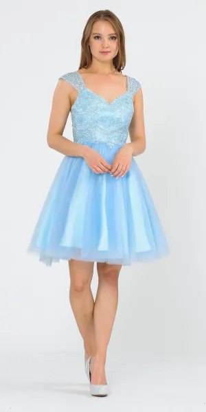 Poly USA 8284 V-Neck Embroidered Short Dress