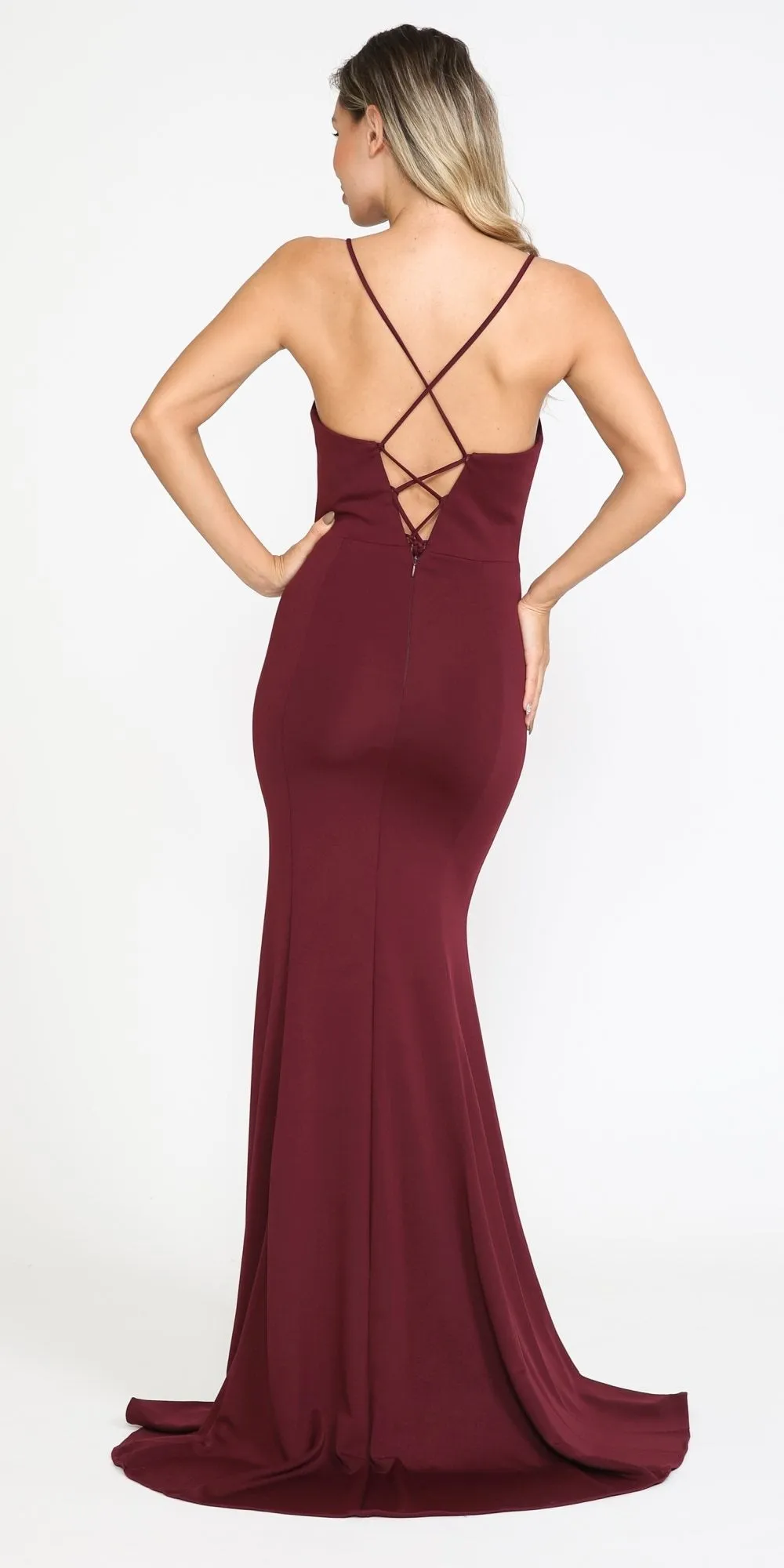 Poly USA 8376 Long Form Fitted Dress with Side Slit