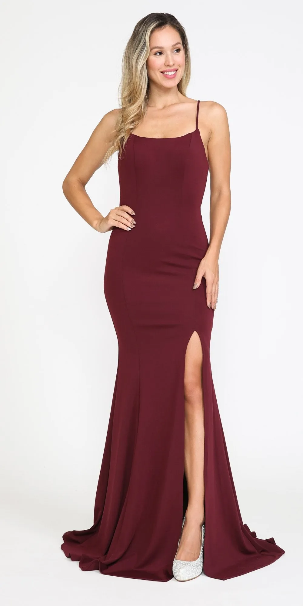 Poly USA 8376 Long Form Fitted Dress with Side Slit