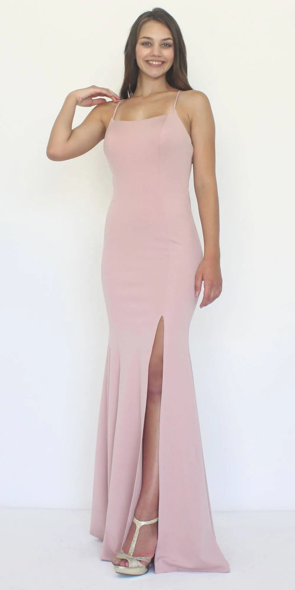 Poly USA 8376 Long Form Fitted Dress with Side Slit