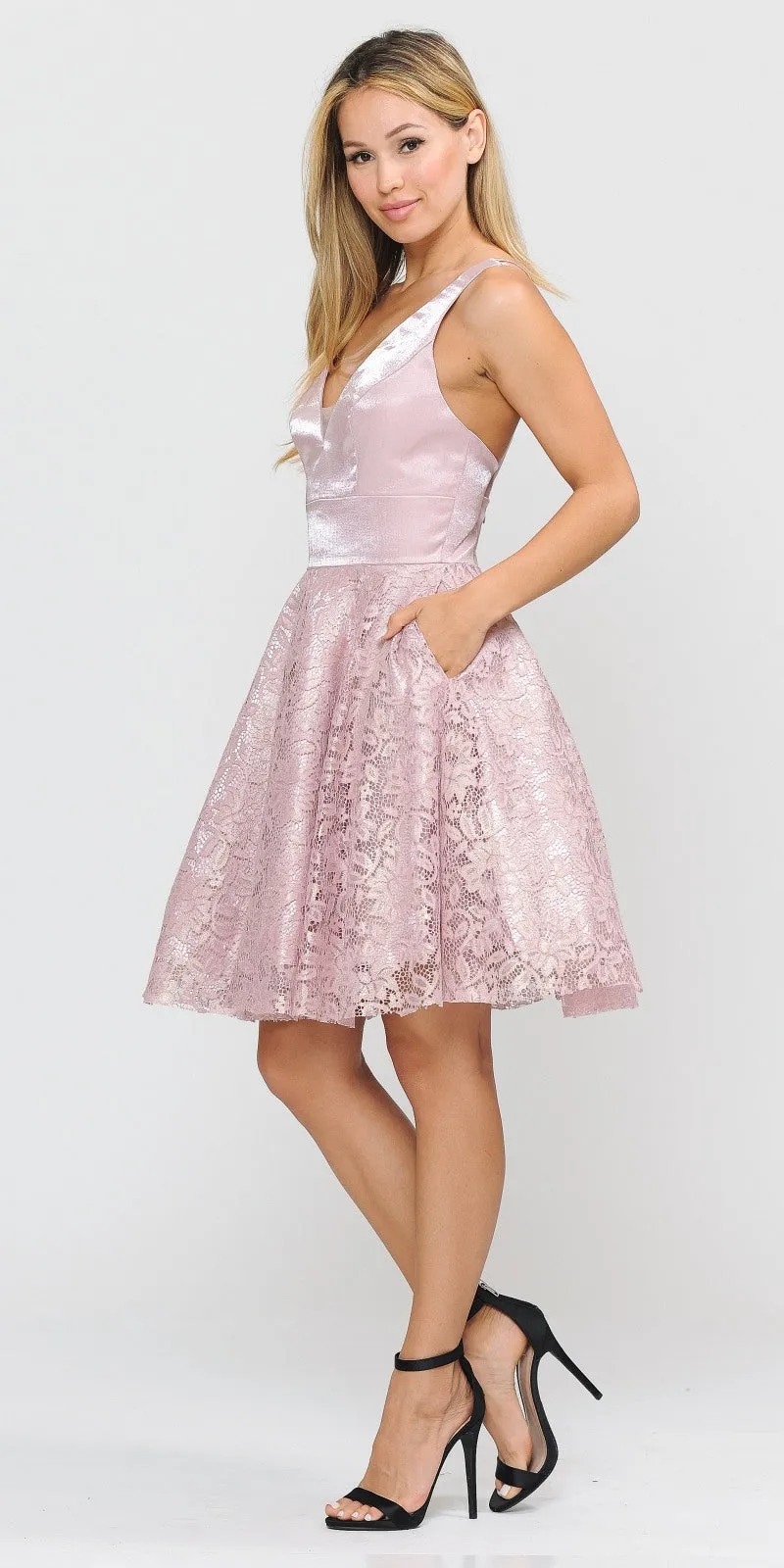 Poly USA 8418 V-Neck Short Dress with Pockets