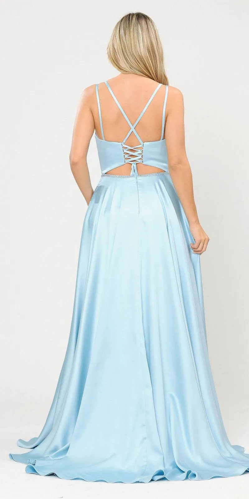 Poly USA 8652 Long Romper Dress with Cut-Out Lace-Up Back