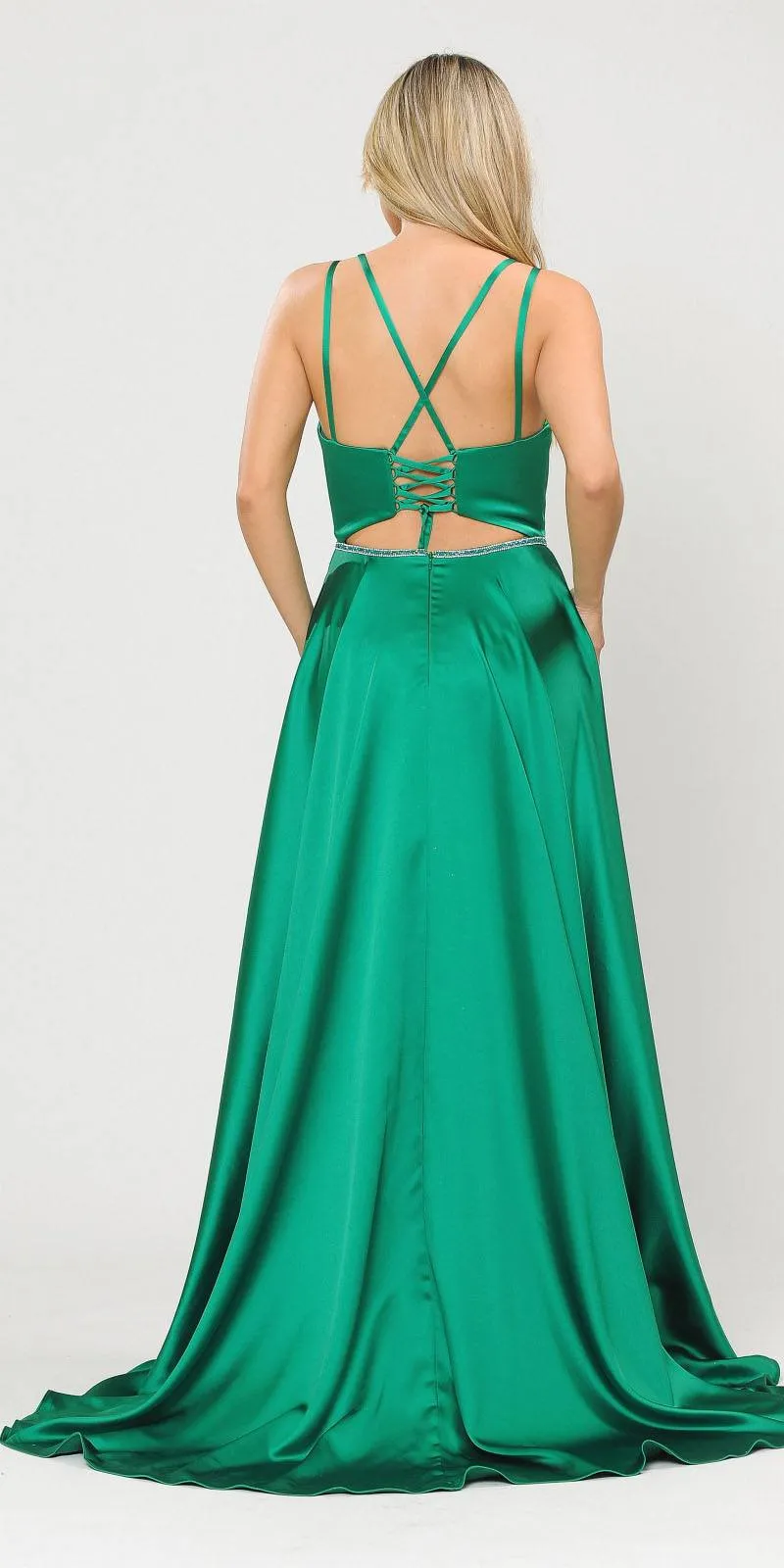 Poly USA 8652 Long Romper Dress with Cut-Out Lace-Up Back