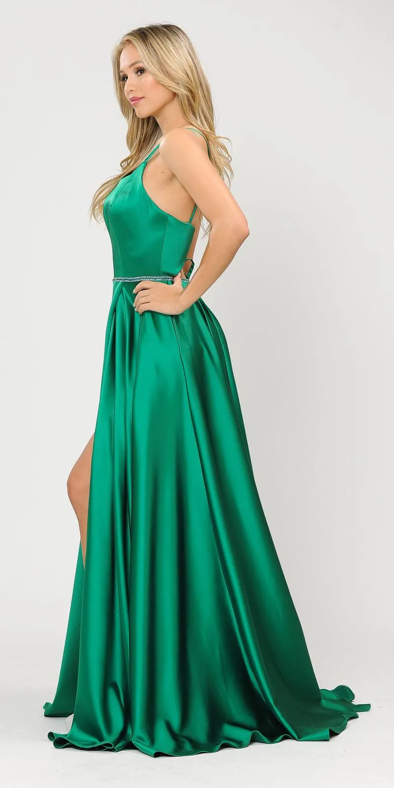 Poly USA 8652 Long Romper Dress with Cut-Out Lace-Up Back