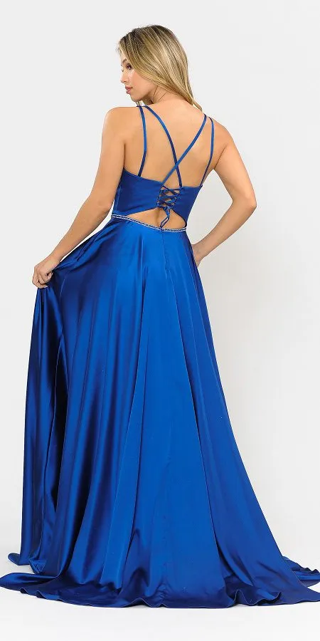 Poly USA 8652 Long Romper Dress with Cut-Out Lace-Up Back