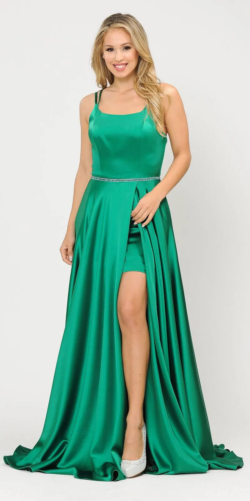 Poly USA 8652 Long Romper Dress with Cut-Out Lace-Up Back