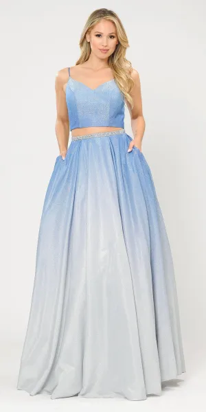 Poly USA 8706 Ombre Glitter Two-Piece Long Prom Dress with Pockets