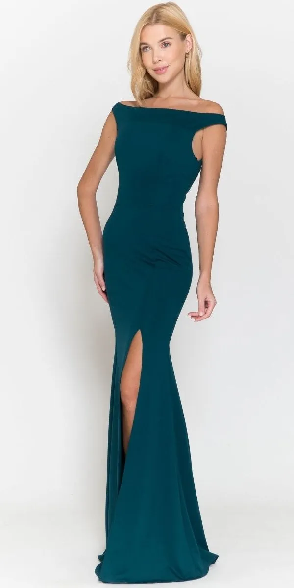 Poly USA 8724 Bateau Neckline Long Fitted Formal Gown