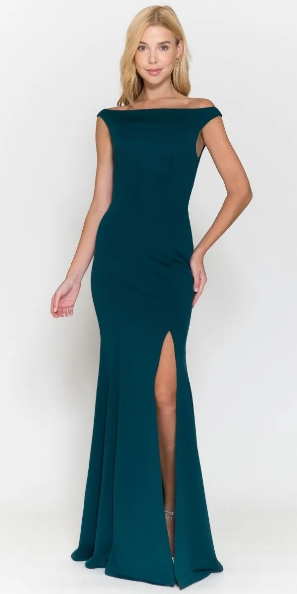 Poly USA 8724 Bateau Neckline Long Fitted Formal Gown