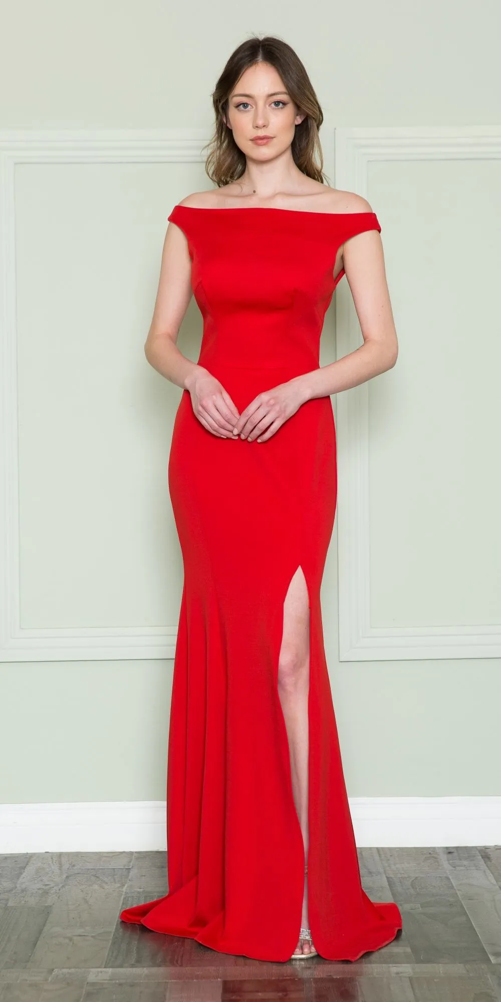 Poly USA 8724 Bateau Neckline Long Fitted Formal Gown